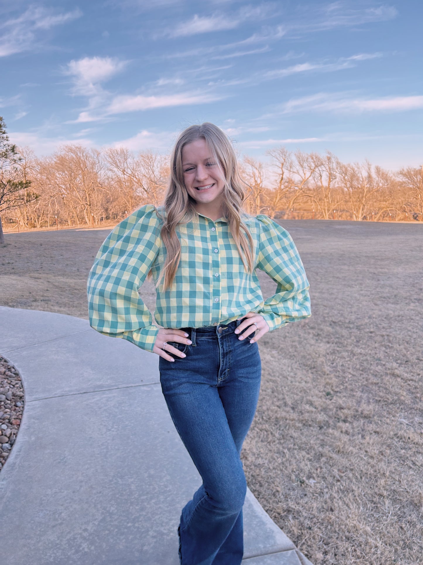 Lime Yellow Gingham Blouse