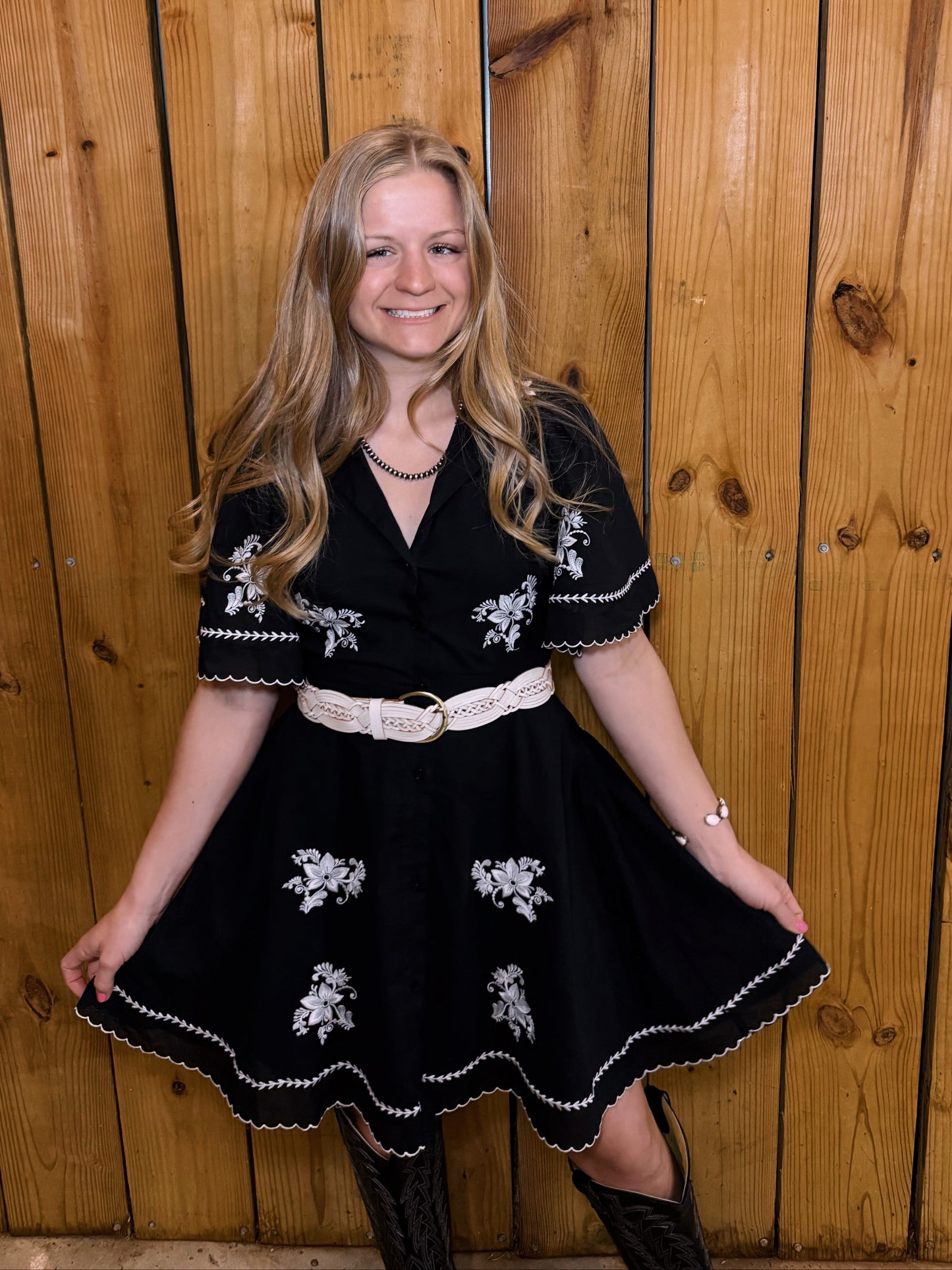 Cotton Flower Embroidered Mini Dress