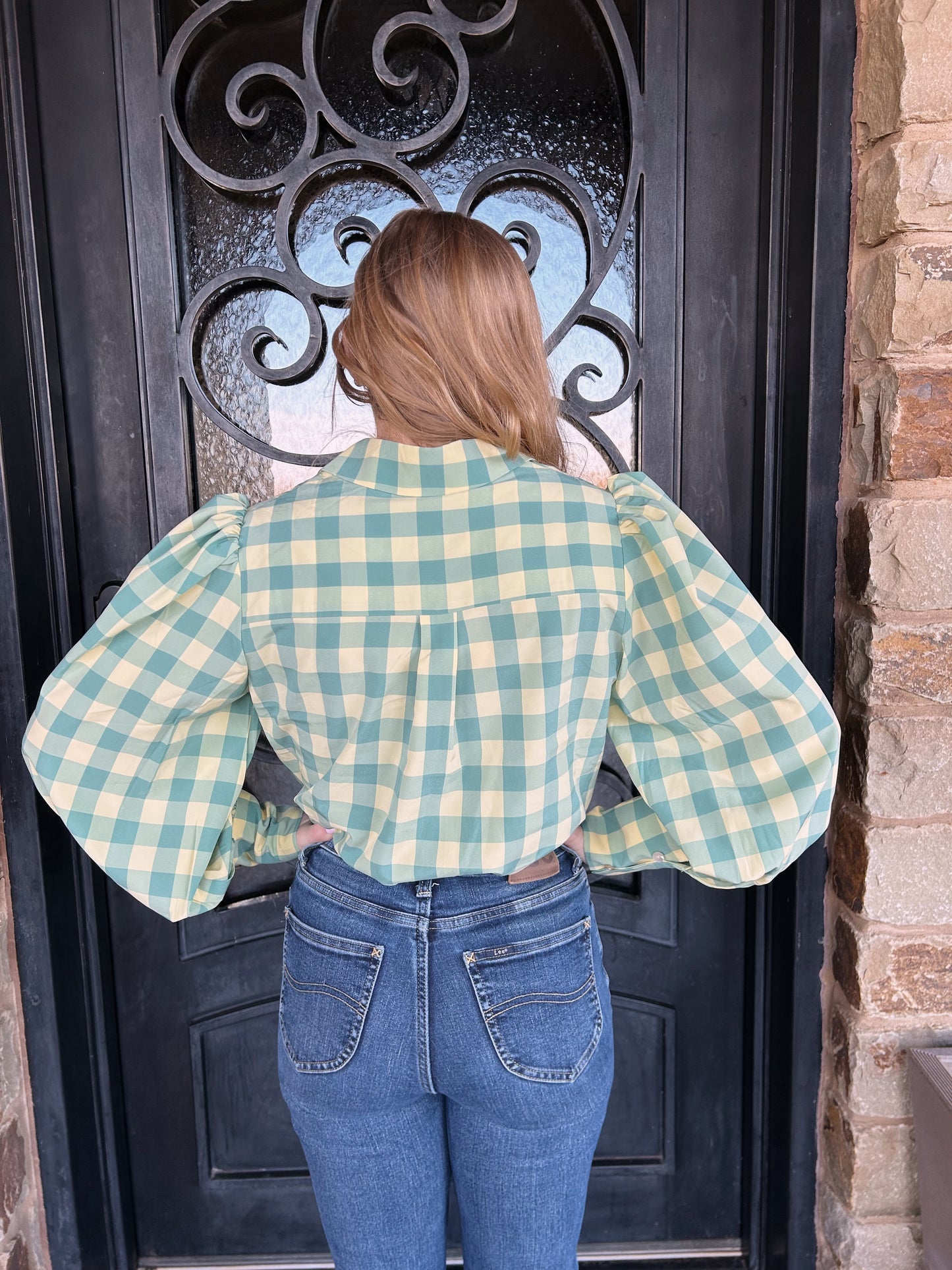 Lime Yellow Gingham Blouse