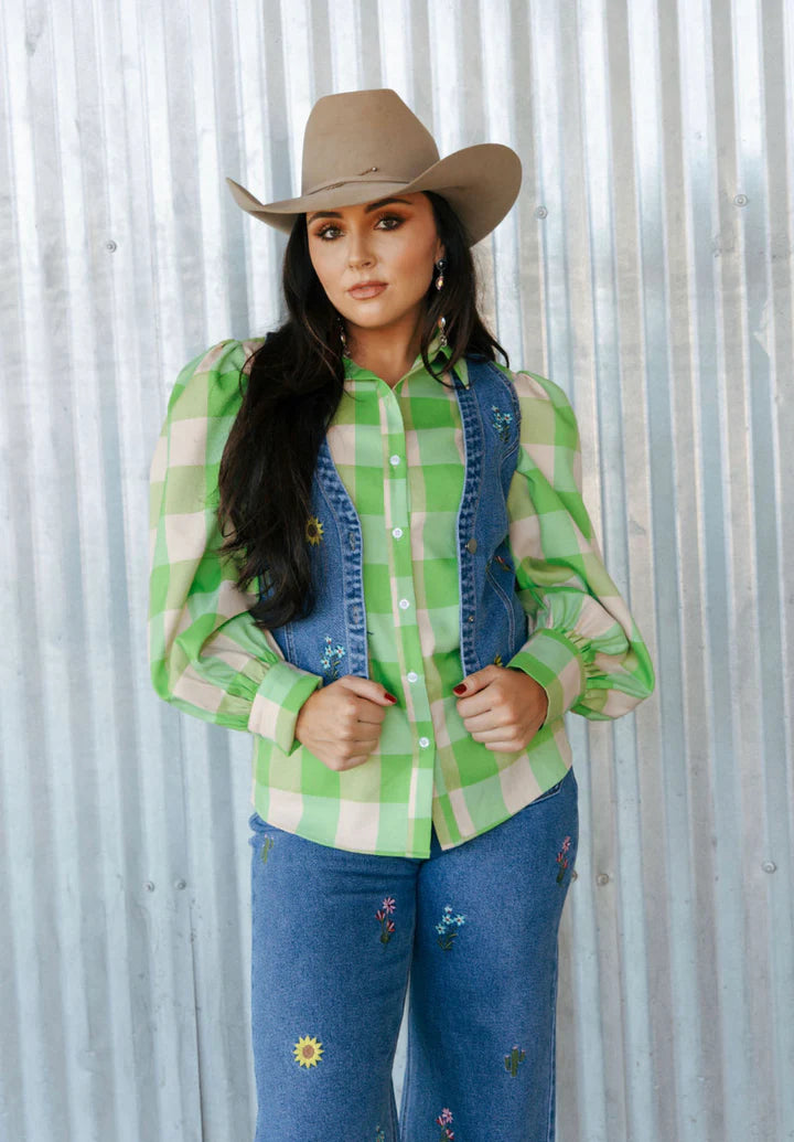 Lime Yellow Gingham Blouse