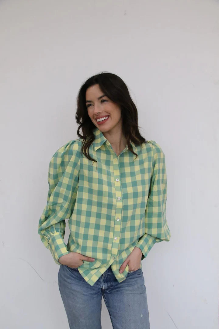 Lime Yellow Gingham Blouse
