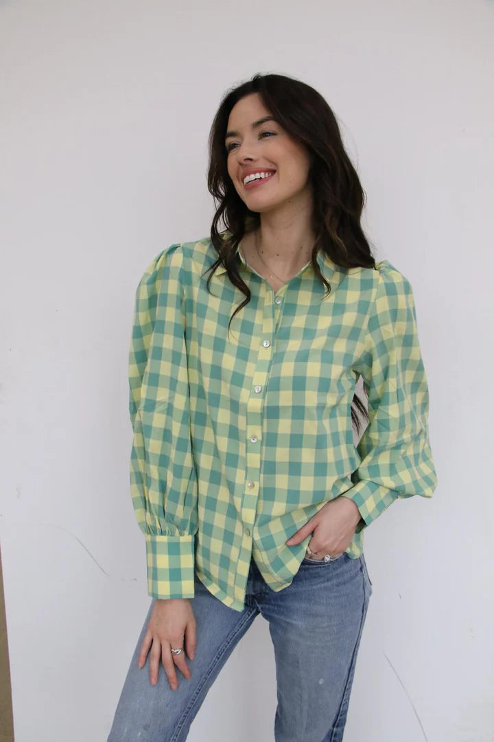Lime Yellow Gingham Blouse
