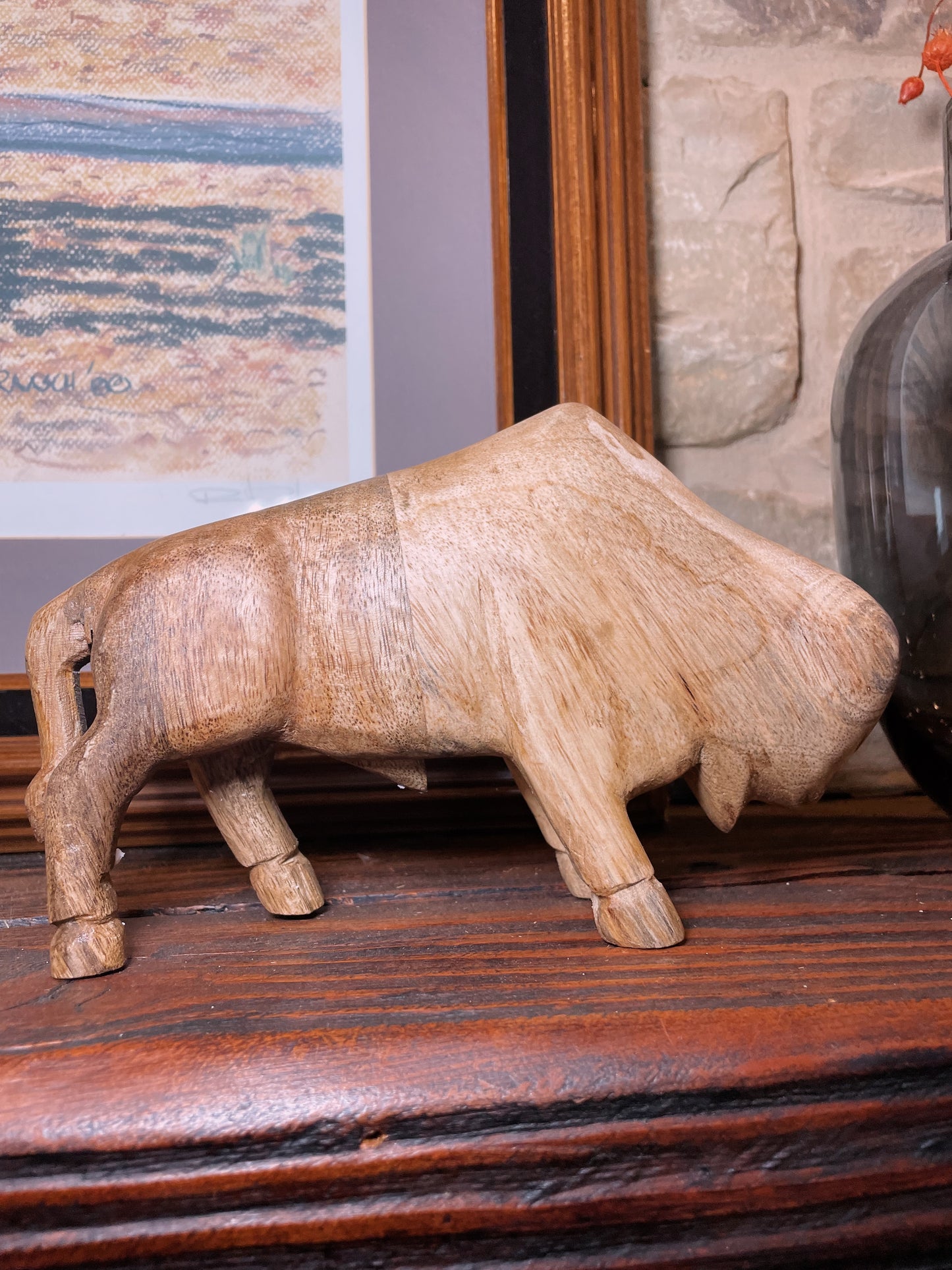 Hand-Carved Bison Figurine