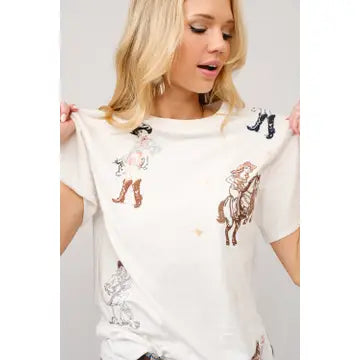Western Motif Embroidered Graphic T Shirt
