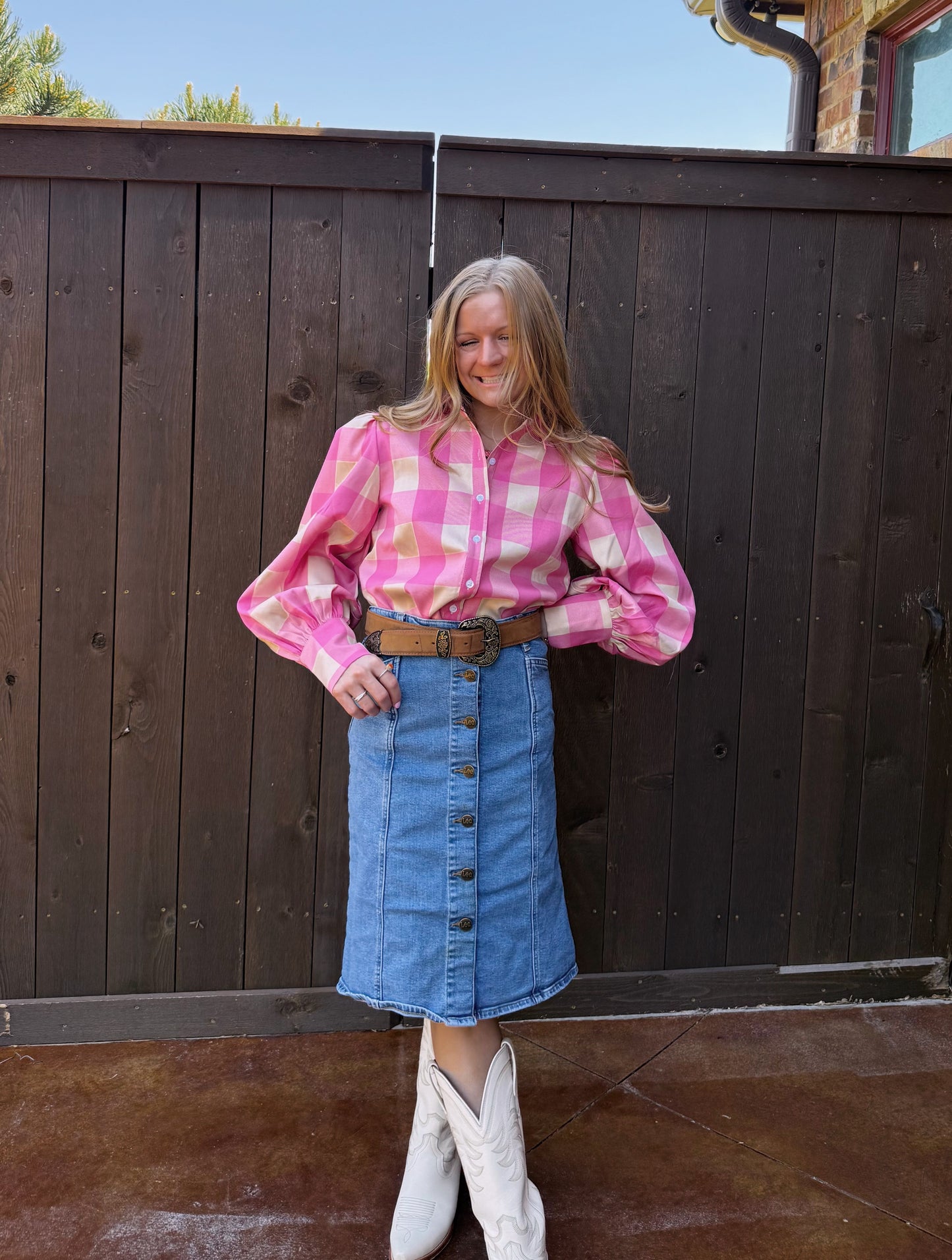 Pink Plaid Blouse