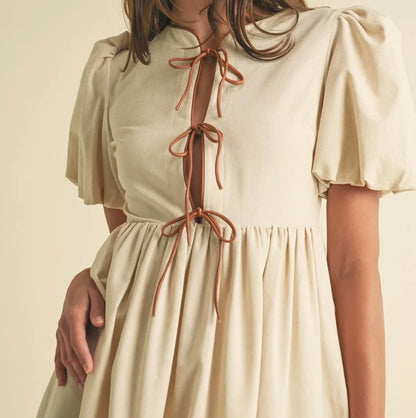 Bow Tie Short Sleeve Midi Dress