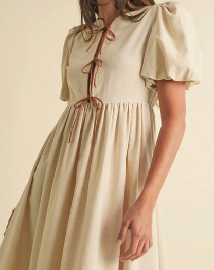 Bow Tie Short Sleeve Midi Dress