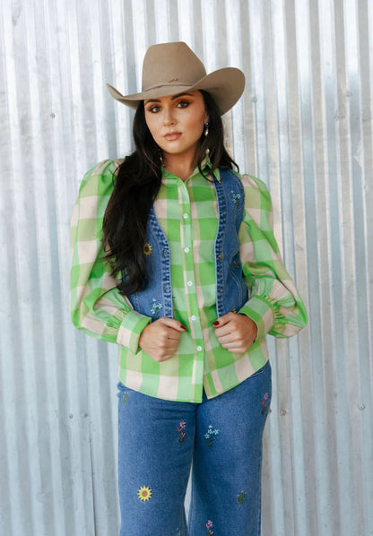 Lime Yellow Gingham Blouse