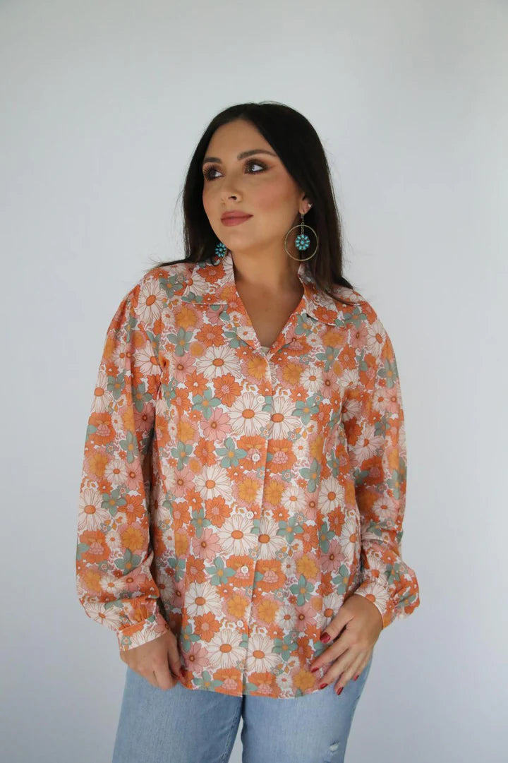 Retro Floral Relaxed Fit Blouse