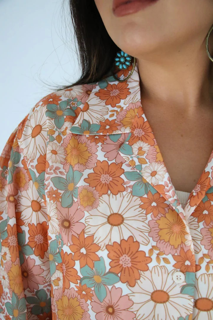 Retro Floral Relaxed Fit Blouse