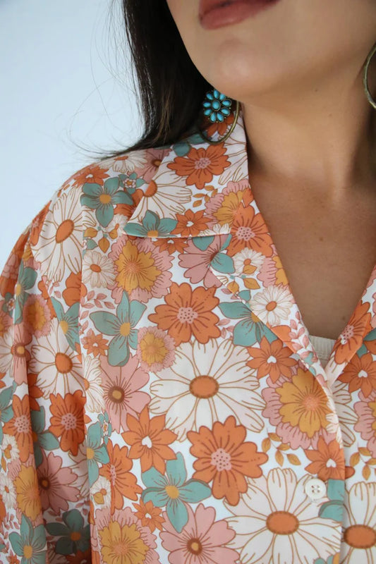 Retro Floral Relaxed Fit Blouse