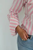 Pink Striped Pearl Snap